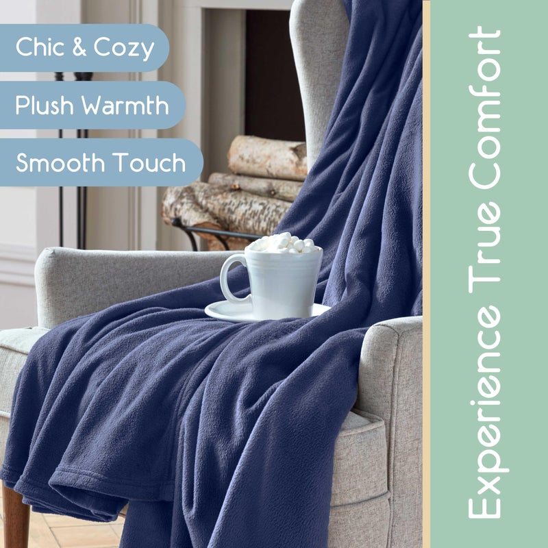 Vellux Twin Size Microfleece Blanket - Fleece Bed Blanket - All-Season Comfort -Supersoft Lightweight Throw Blanket - Plush Throw Blanket for Bed Couch or Sofa - Travel Blanket - Pet-Friendly - Navy - Image 5